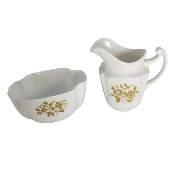 Vintage Spode Cream &  Sugar Bowl Set Fine  Porcelain White & Gold Floral Motif - Picture 10 of 11